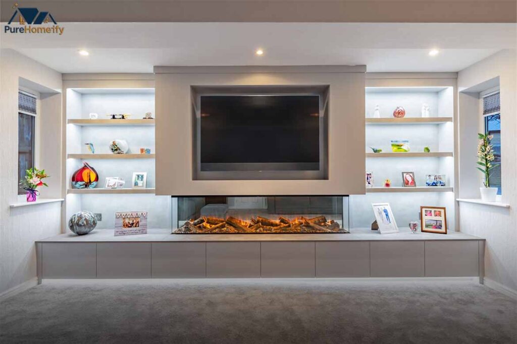 Media Wall Fireplace with Storage and Shelving