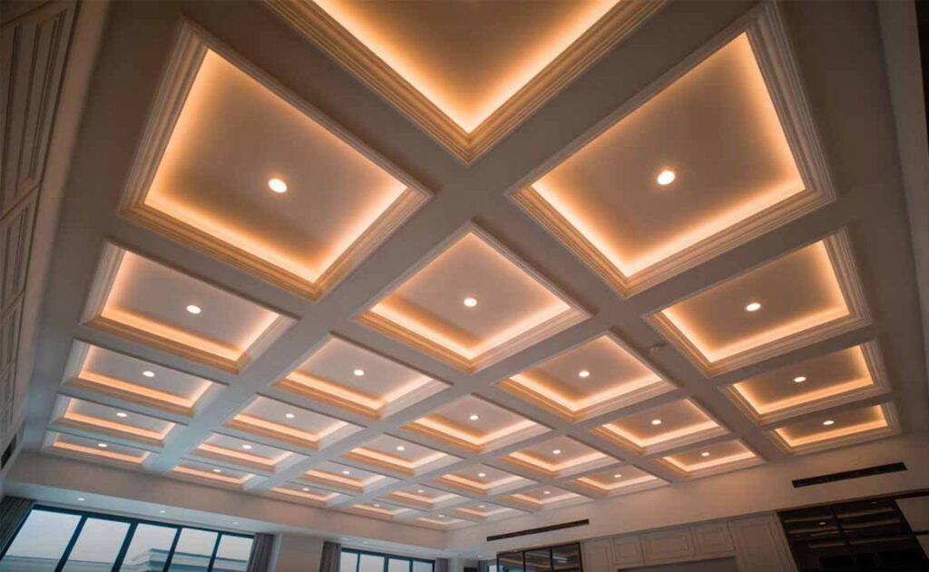 Contemporary Metal and Gypsum Coffered Ceilings