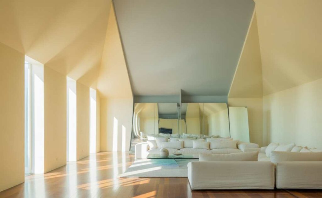 Living Room with Slanted Walls